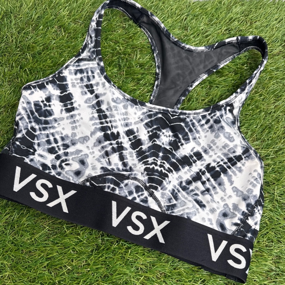 Victoria's Secret VSX Sport Womens Medium Tie‎ Dye Racerback Sports Bra Blk Gray